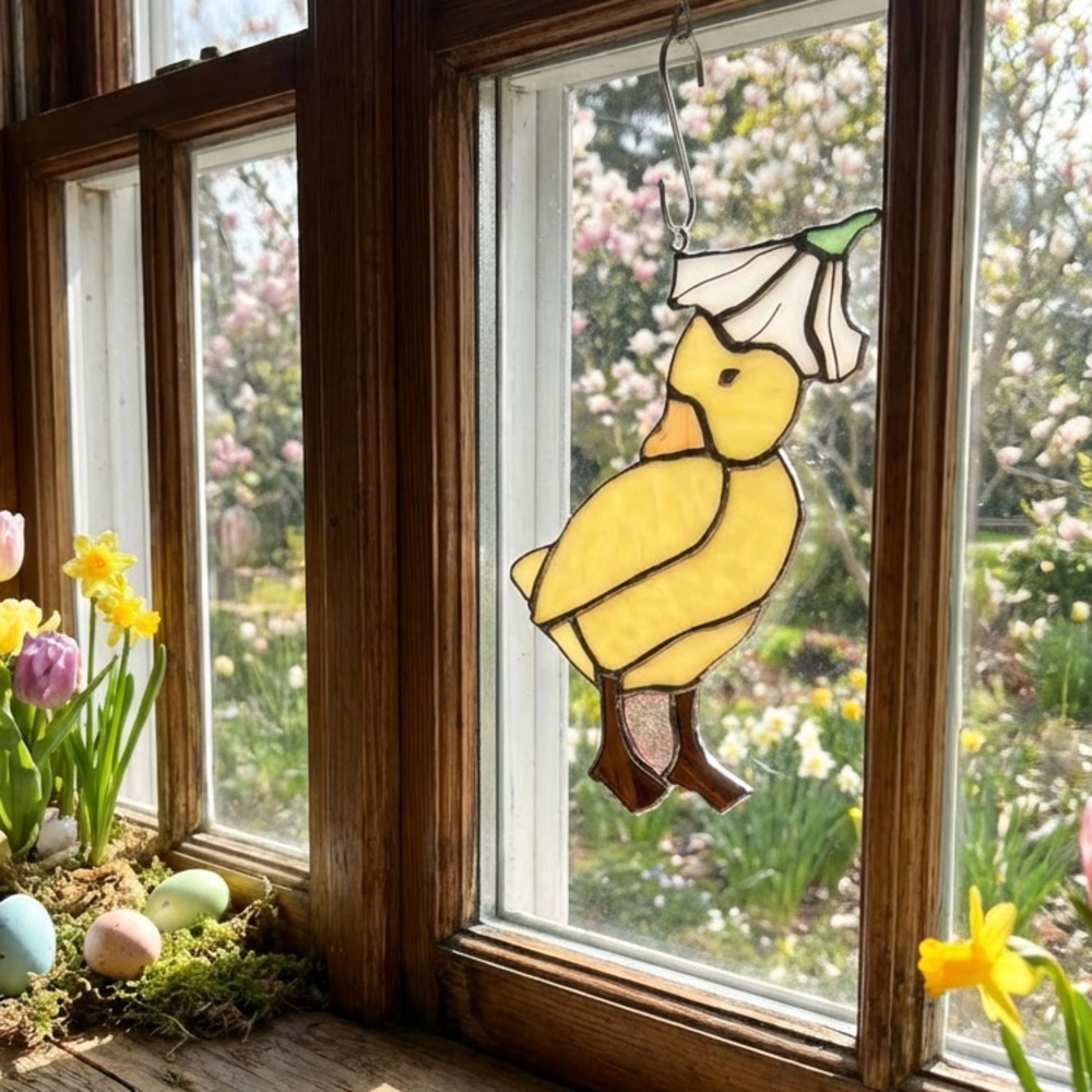 Easter Decoration - Yellow Stained Glass Duckling Suncatcher